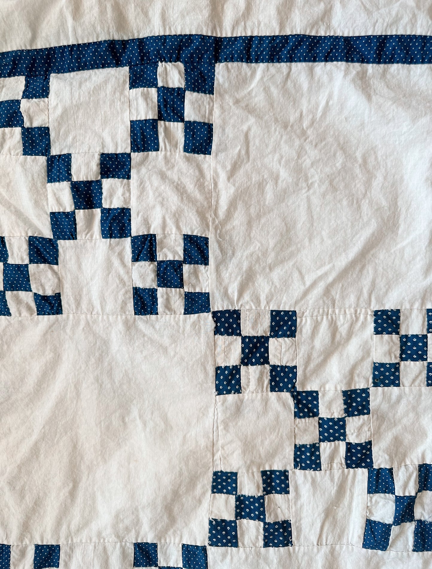 Vintage Hand Stitched Blue & White Double Irish Chain Quilt Top