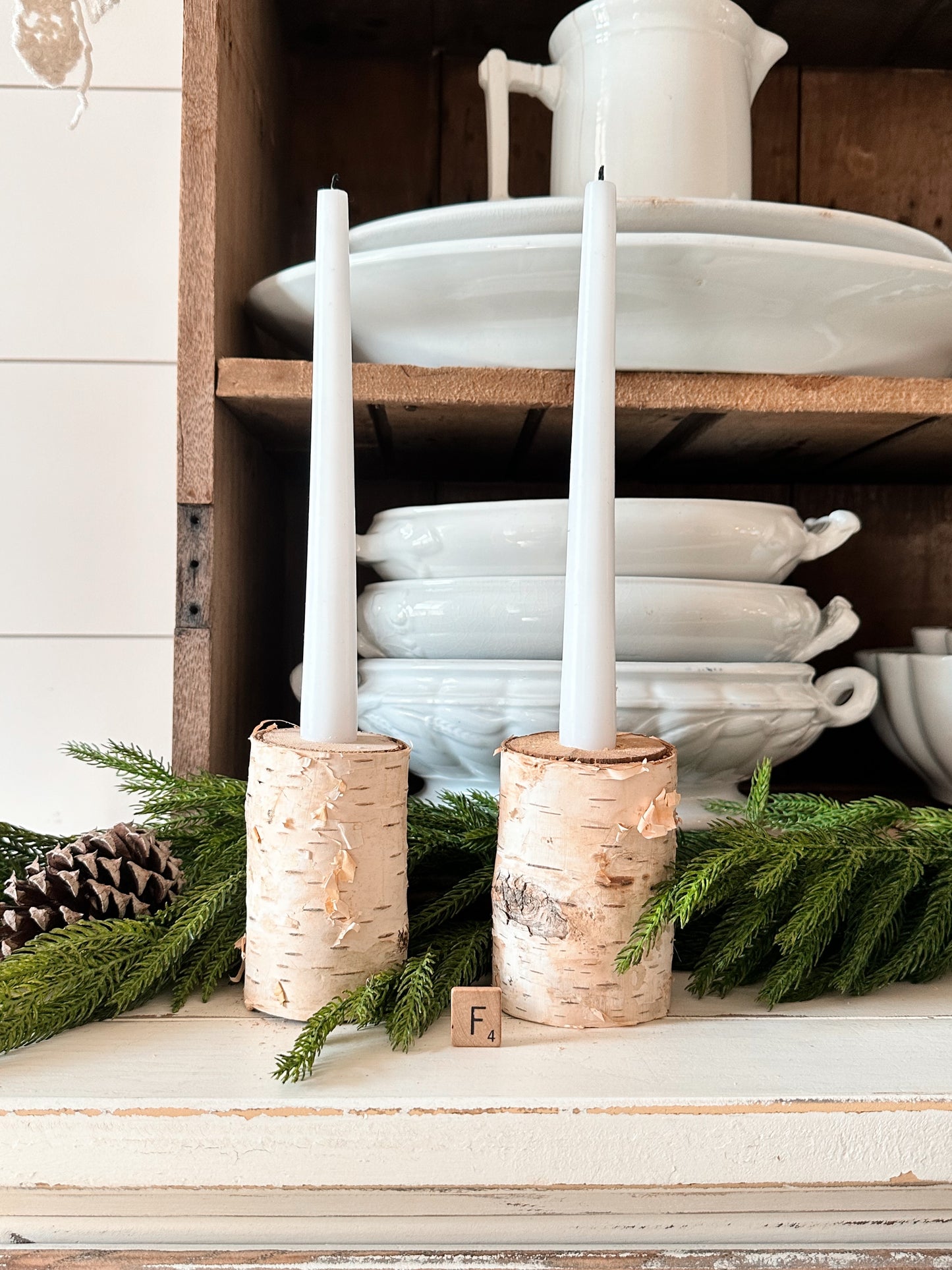 Pair of Handmade Birch Limb Candle Holders