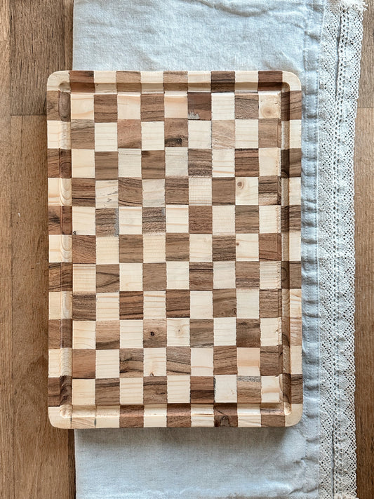 Rustic Wood Checkerboard Tray