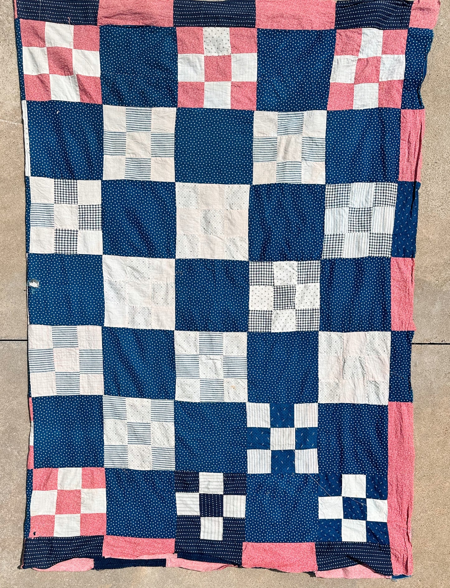 Vintage Nine Patch With Alternate Blocks Quilt Top