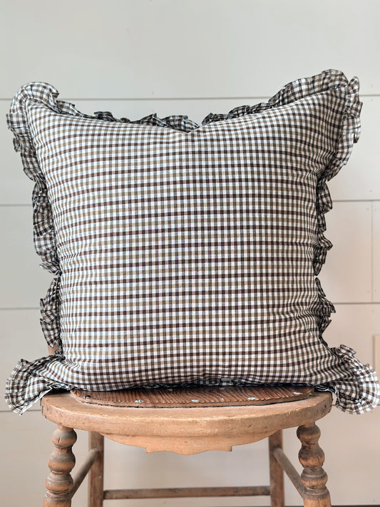 Olive & Brown Gingham Pillow Cover