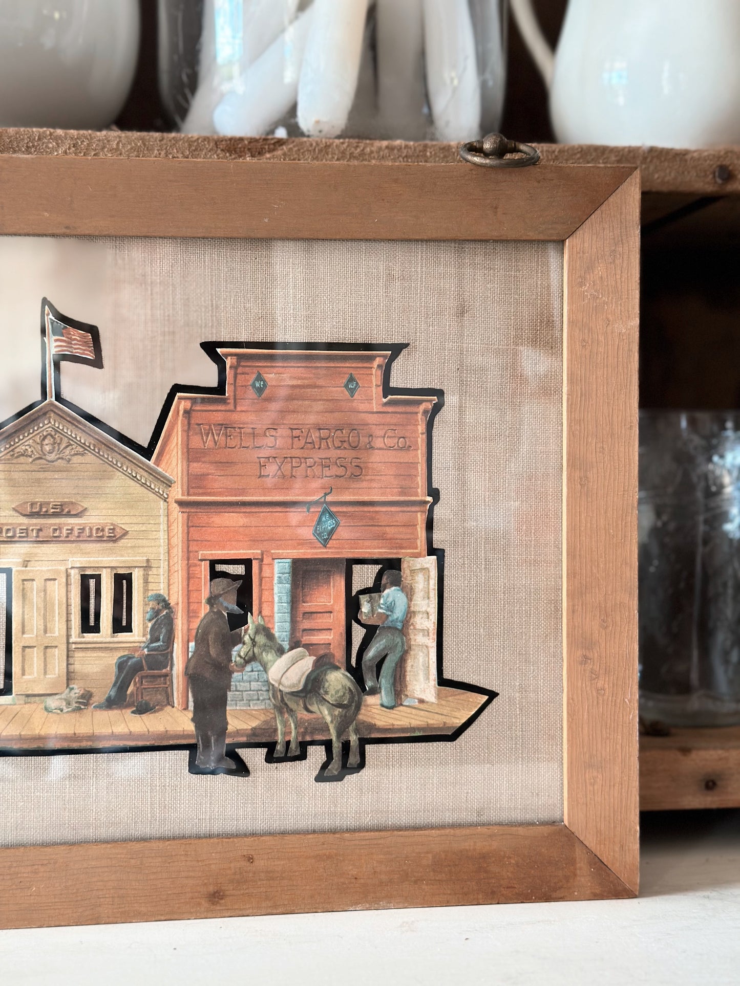 Vintage Framed Drug Store & Wells Fargo Cut Out