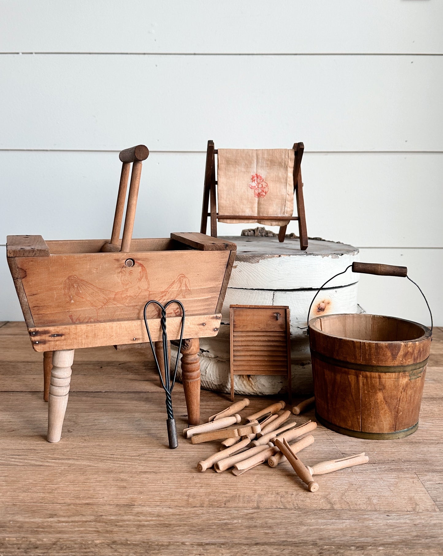 Collection of Antique Miniature Wood Laundry Items
