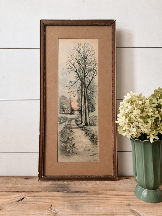Vintage Signed Mixed Media Watercolor Landscape