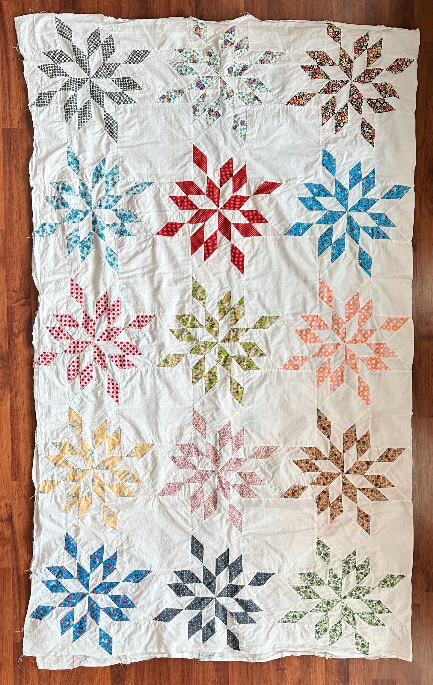 Vintage 1940s Hand-Pieced Star Quilt Top