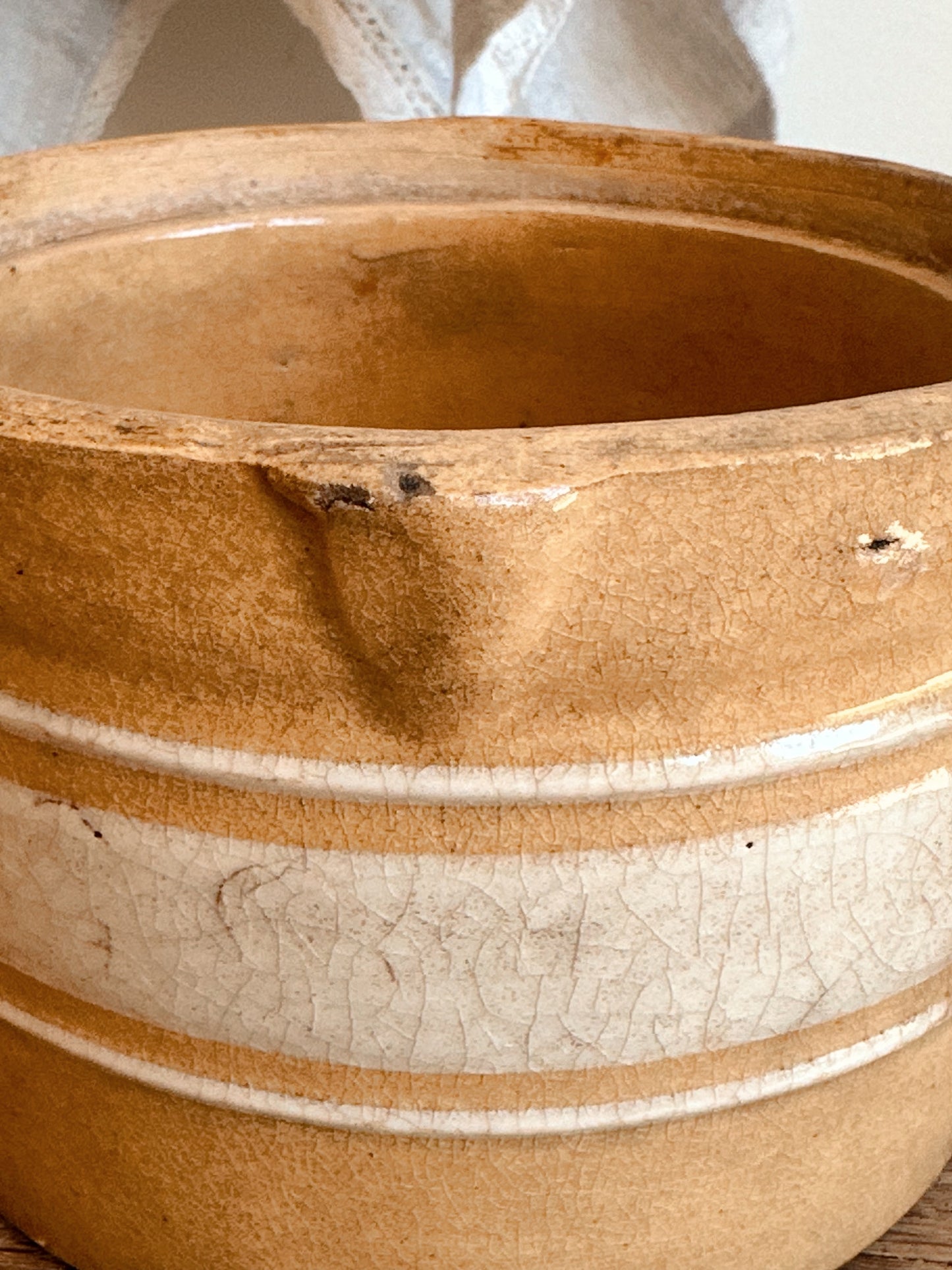 Vintage Banded Yellow Ware Butter Crock
