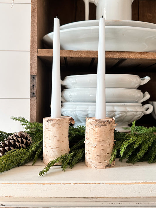 Pair of Handmade Birch Limb Candle Holders