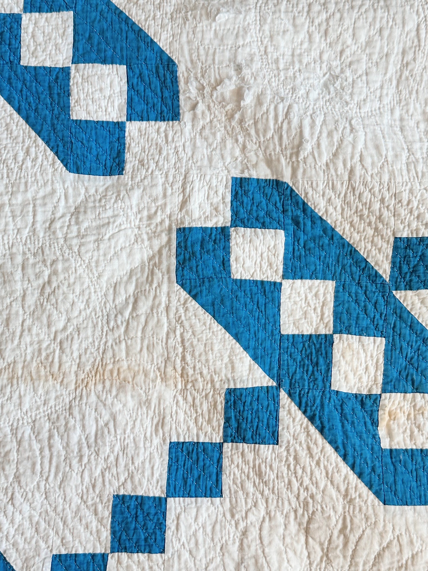 Antique Blue & White Roman Stripe Quilt, Hand Pieced & Hand Quilted