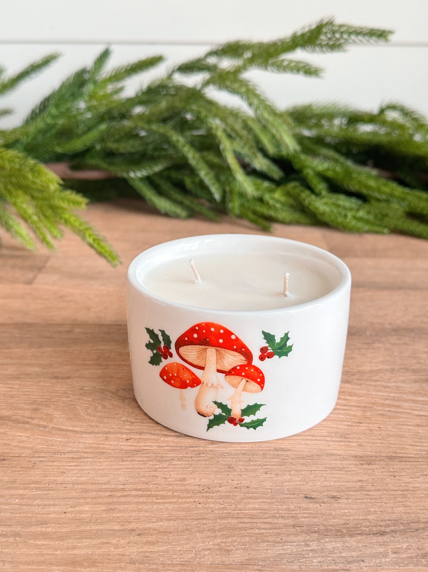 Hand Poured Cozy Christmas Candle in a Found Mushroom Vessel