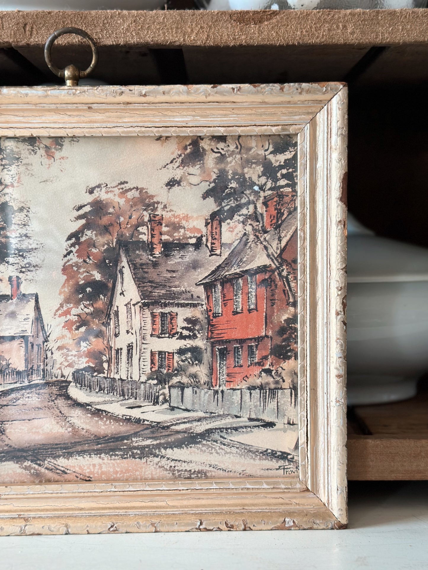 Vintage Framed Cottage Town