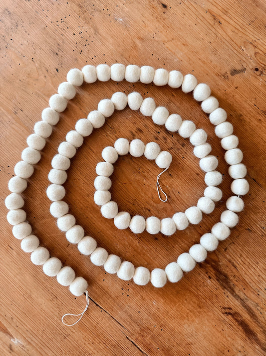 Soft White Felted Ball Garland