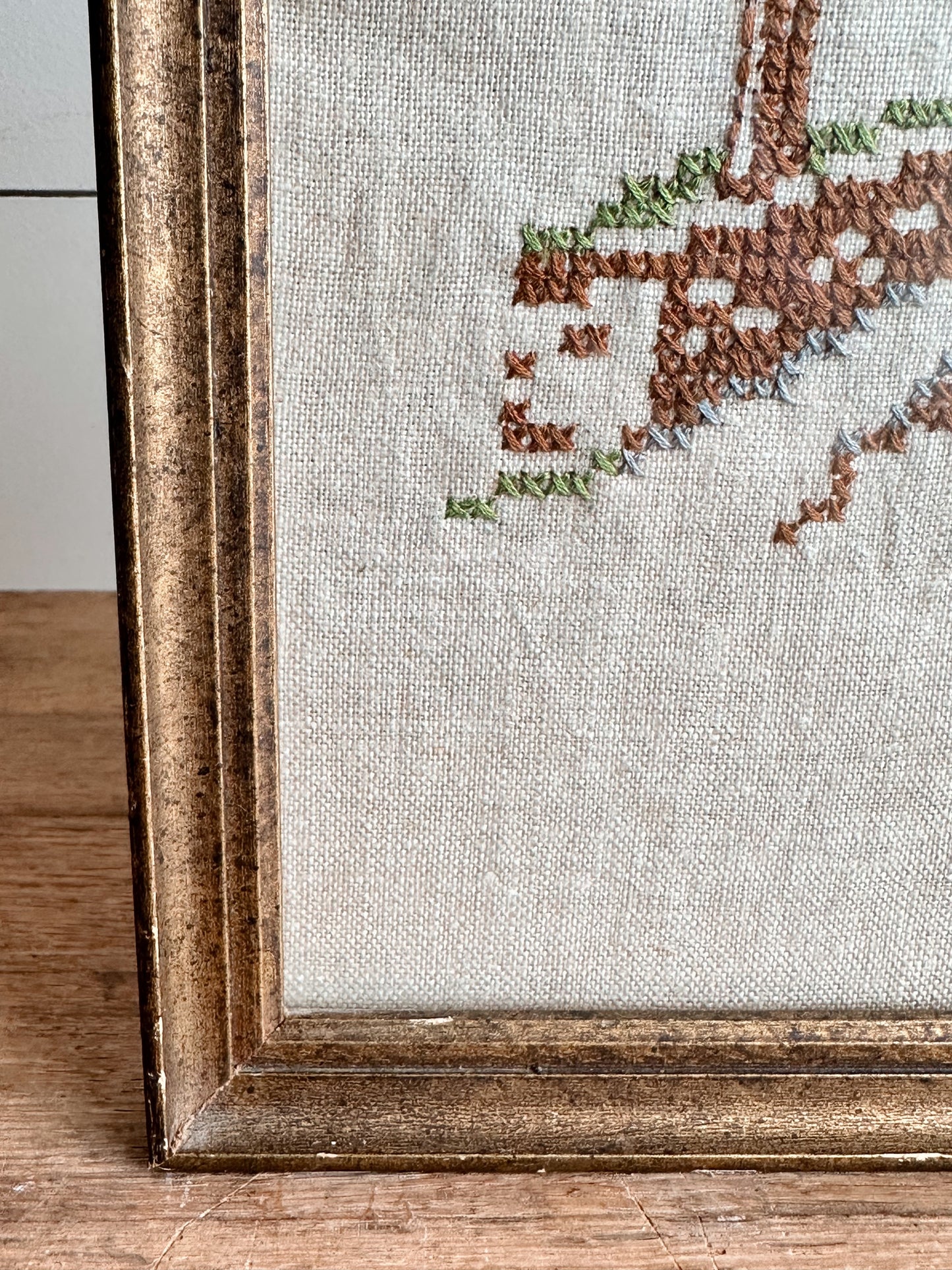 Vintage Covered Bridge Framed Cross Stitch