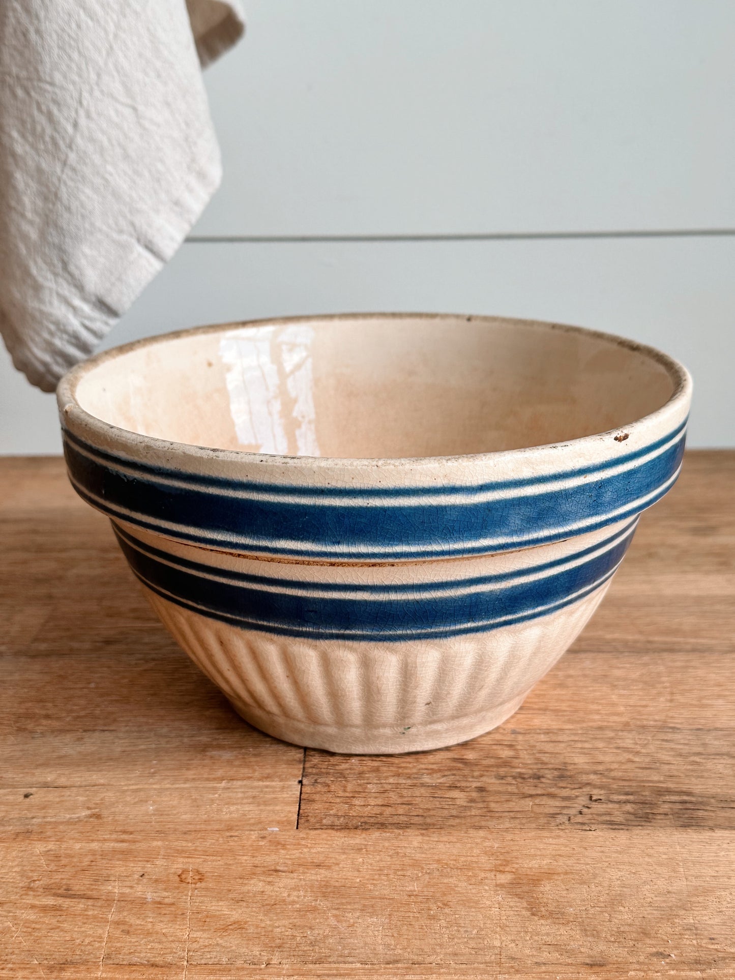 Antique Blue Banded Stoneware Bowl