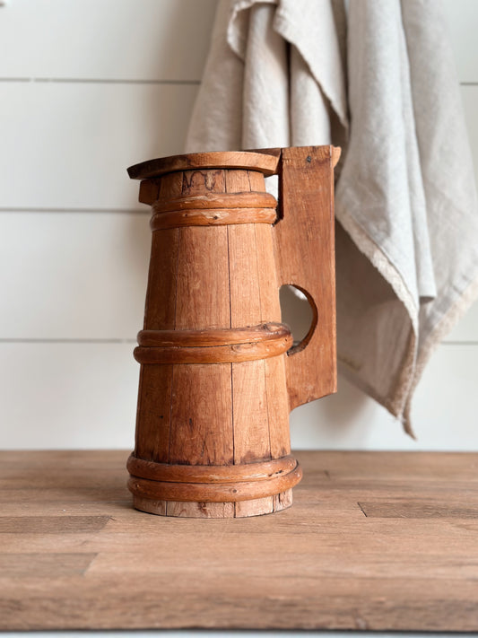 Vintage Folk Art Carved Wood Stein