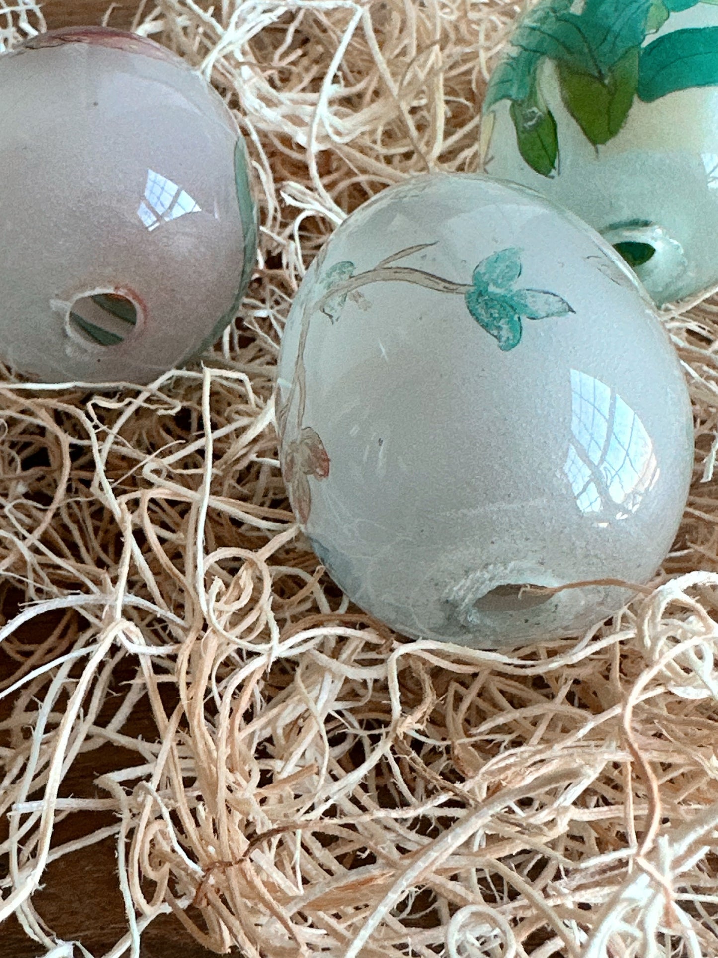 Collection of Vintage Reverse Painted Blown Glass Eggs