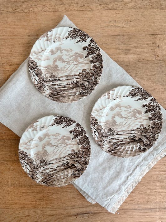 Set of Three Vintage Transferware Dessert Plates