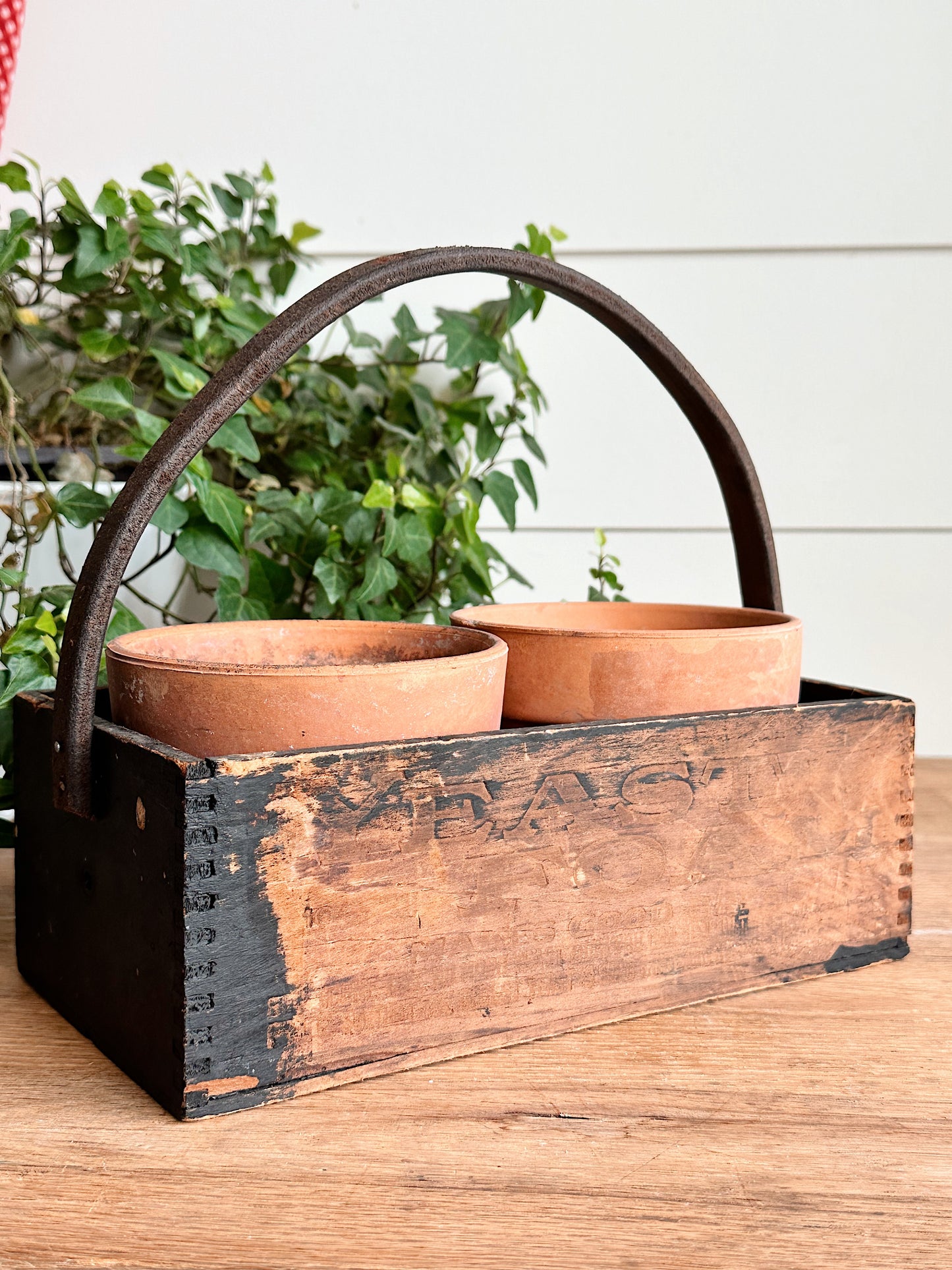 Vintage Handmade “Yeast Foam”Wood Caddy & Pots