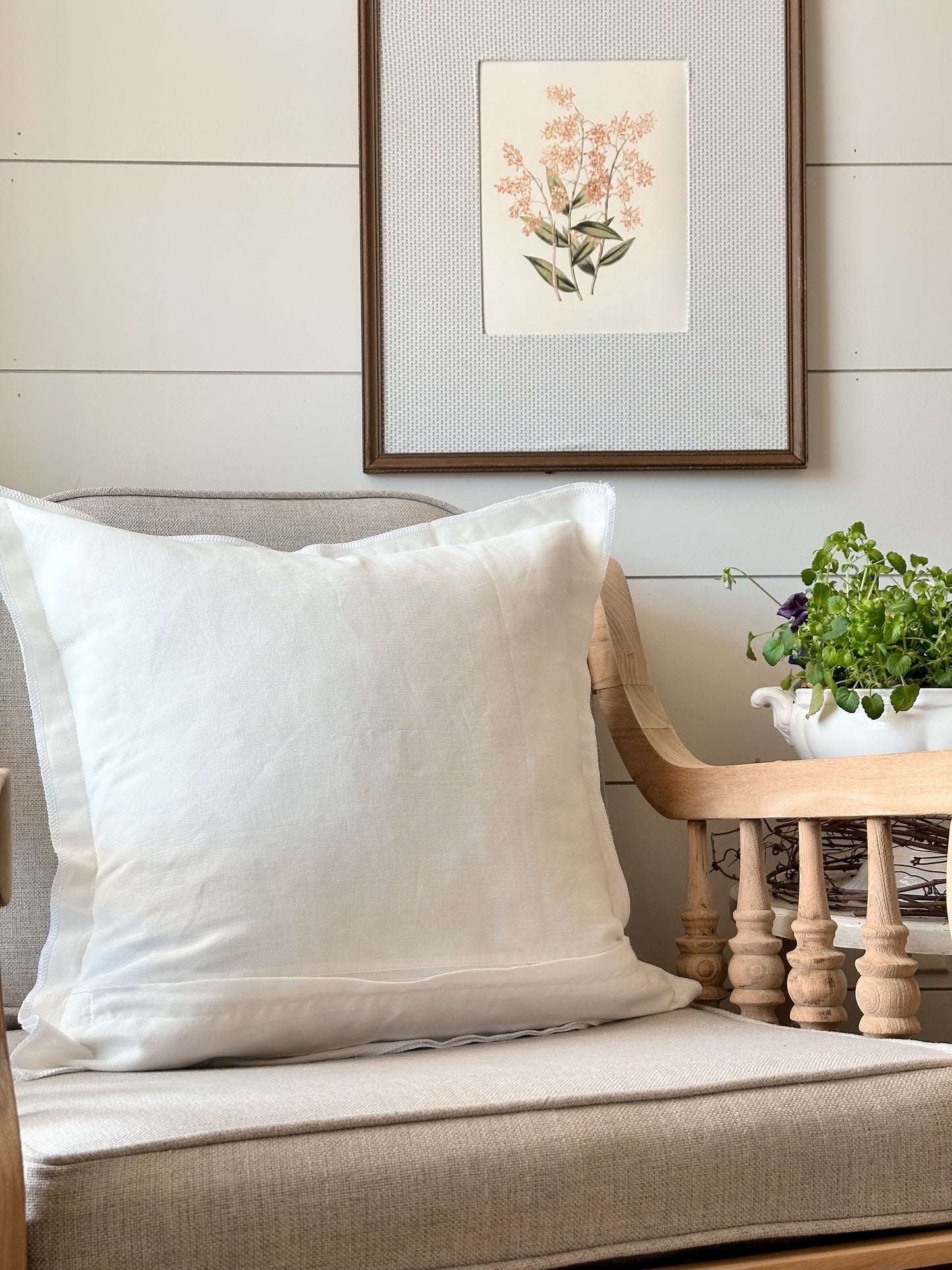 Lucy Block Print Floral Pillow Cover in Blue