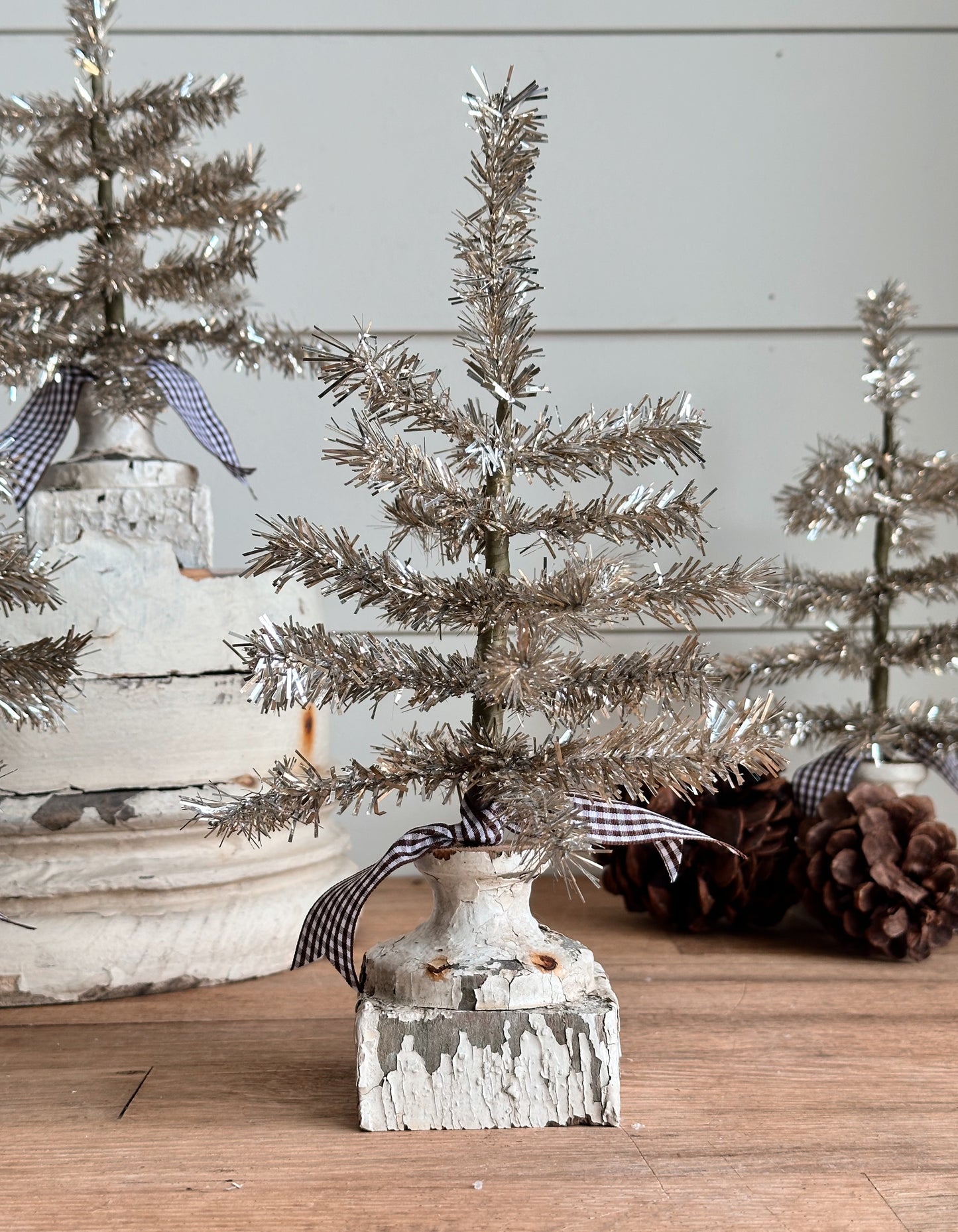 Salvage Wood Base Tinsel Tree