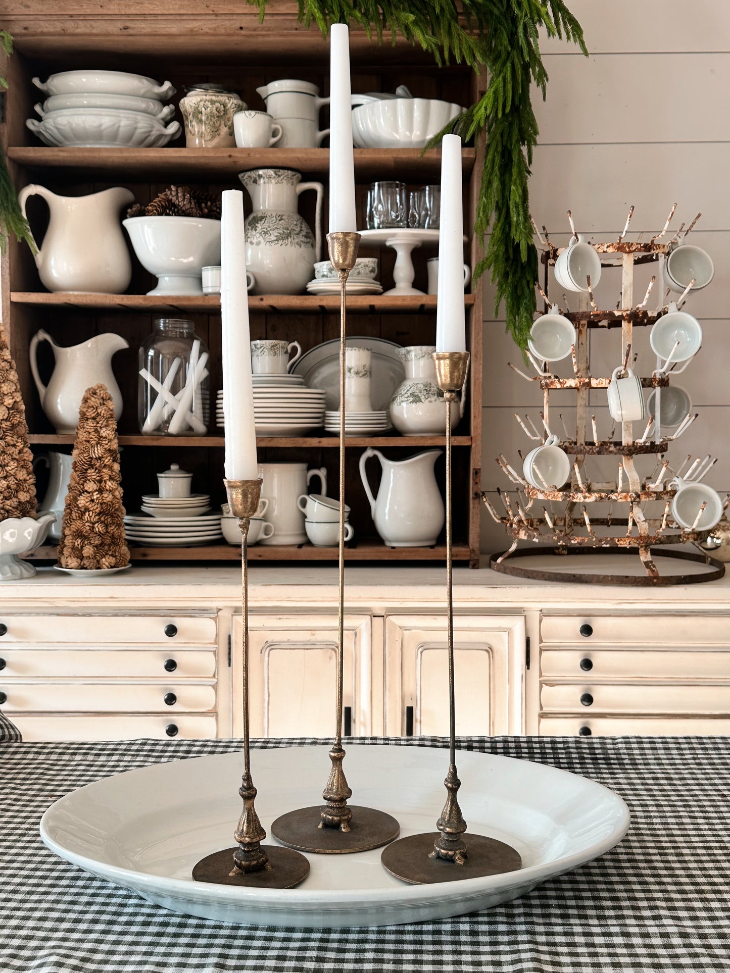 Slender Antique Gold Candle Holders