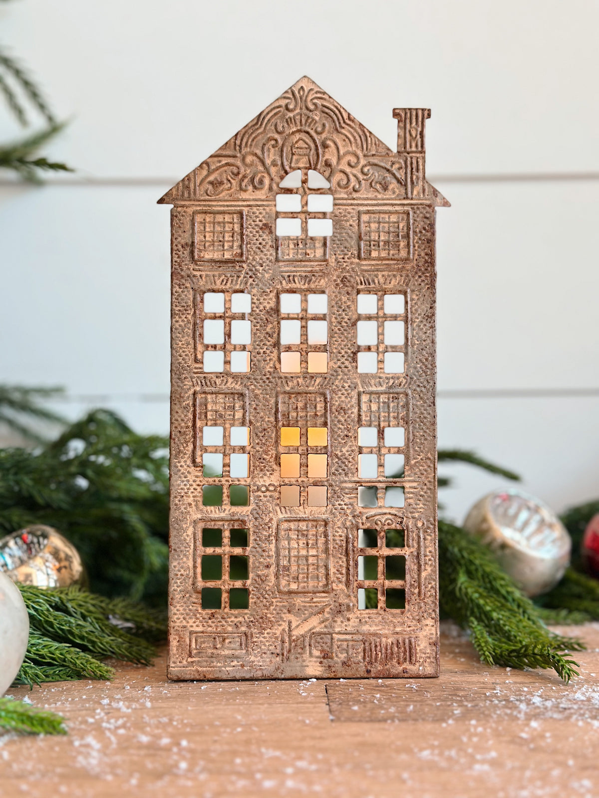 Embossed Tin House Candle Holders