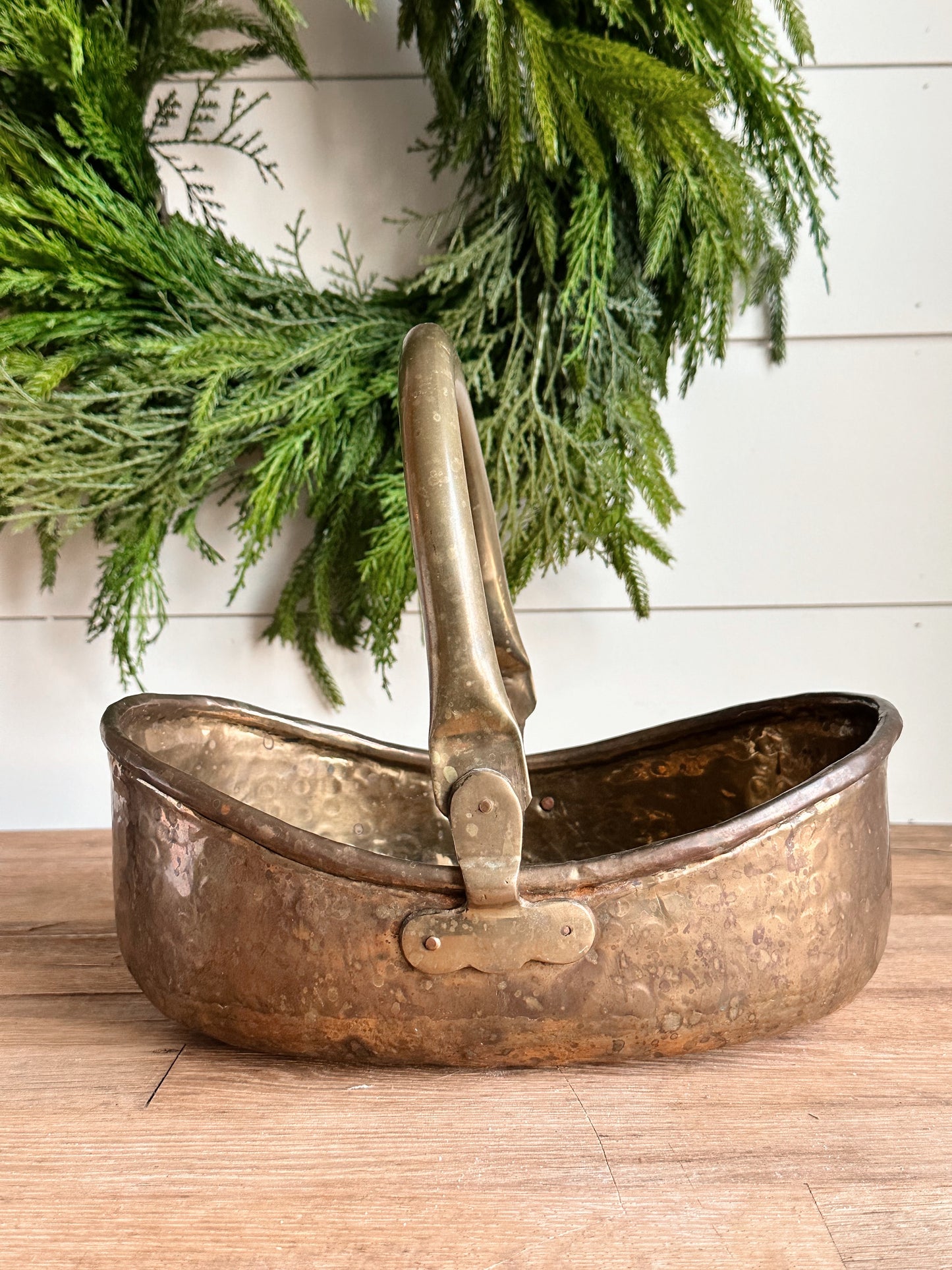 Vintage Hammered Brass Basket