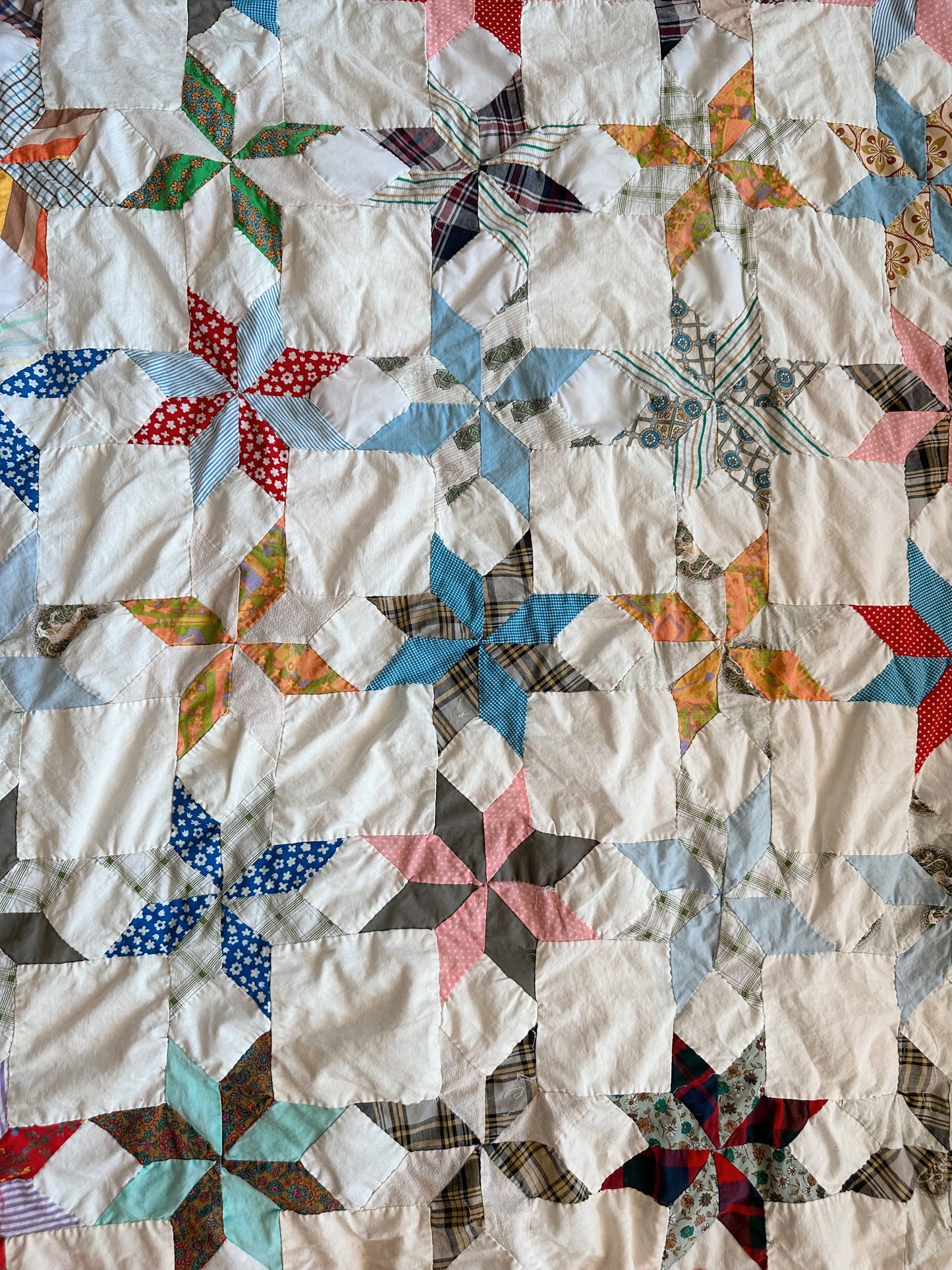 Vintage Hand Pieced 8-Point Star Quilt Top
