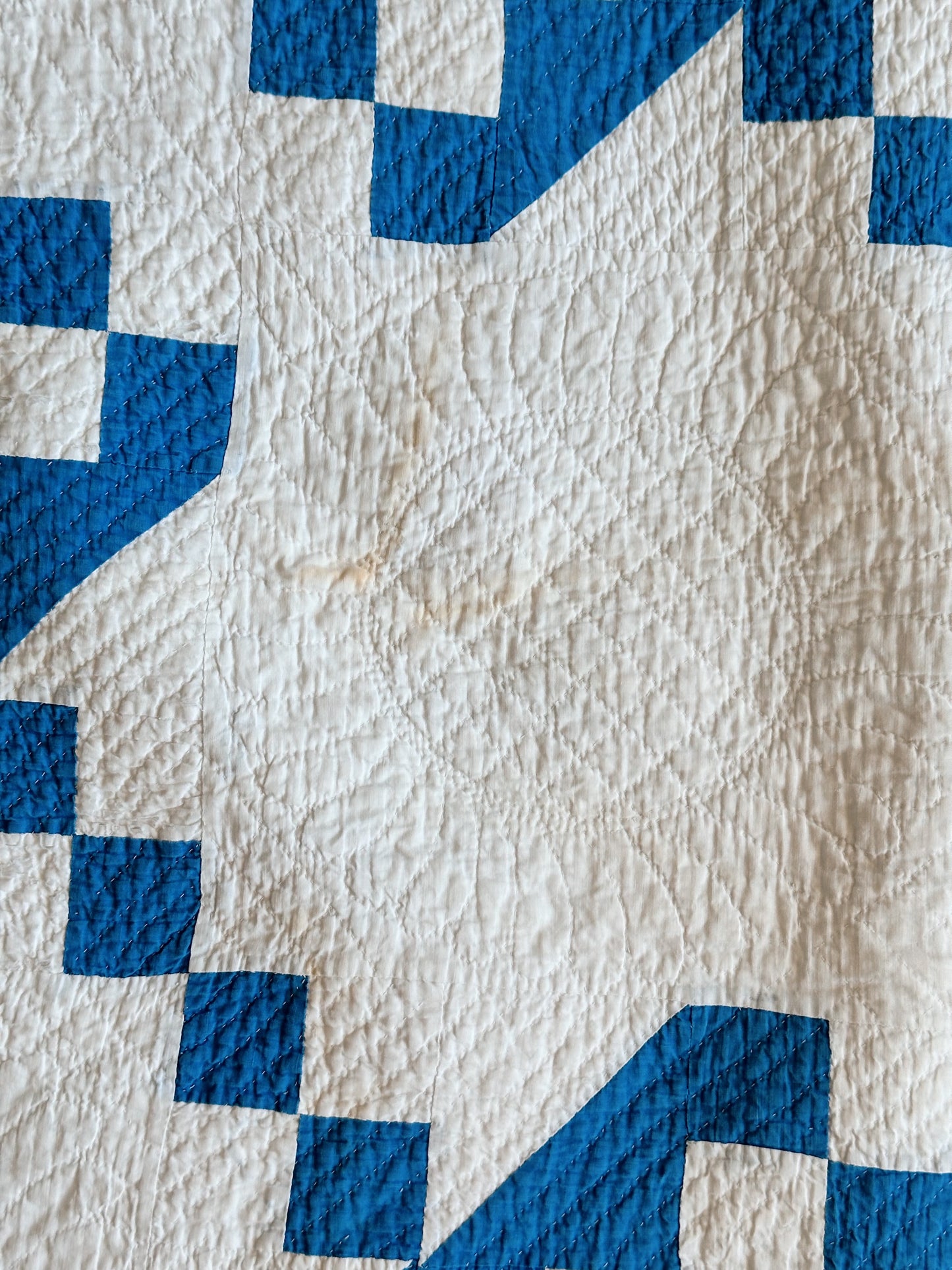 Antique Blue & White Roman Stripe Quilt, Hand Pieced & Hand Quilted