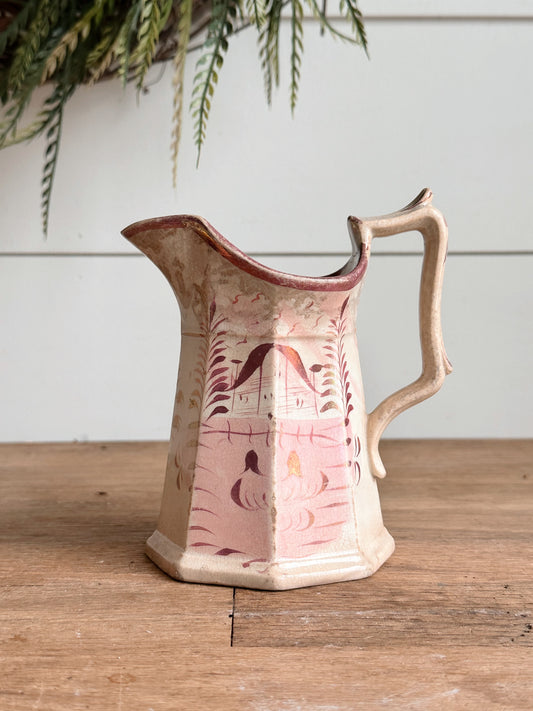 Petite Antique 1800s Sunderland Pink Lusterware Pitcher