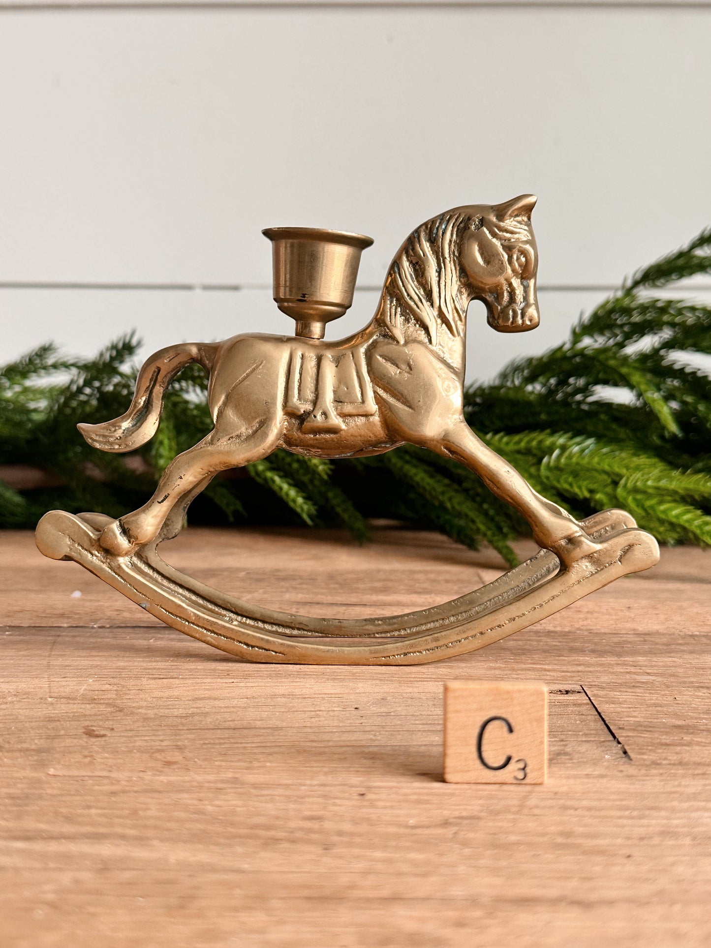 Vintage Brass Rocking Horse Candleholder