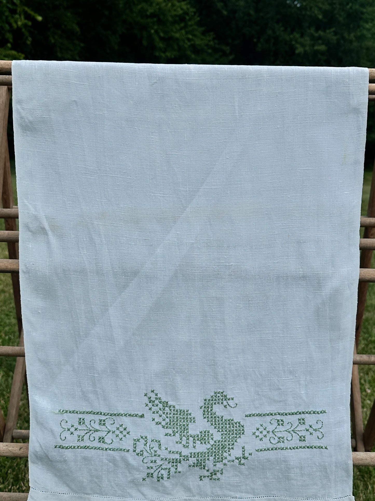 Vintage Cross Stitched Swan Table Runner