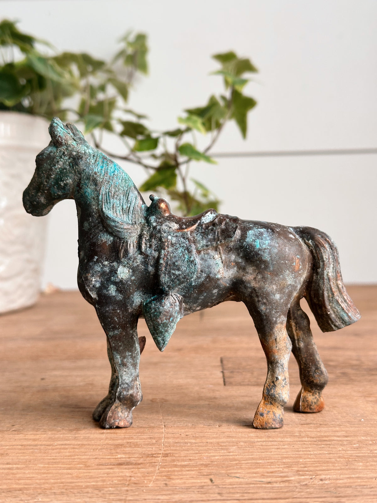 Vintage Brass Horse with Heavy Patina