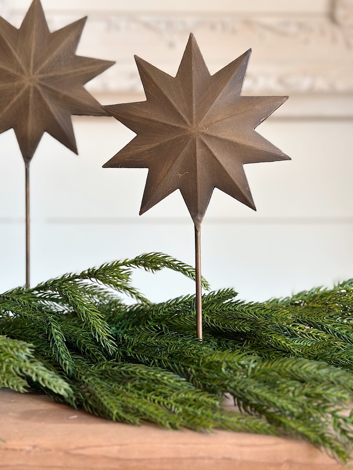 Set of Two Antiqued Brass Star Pedestals