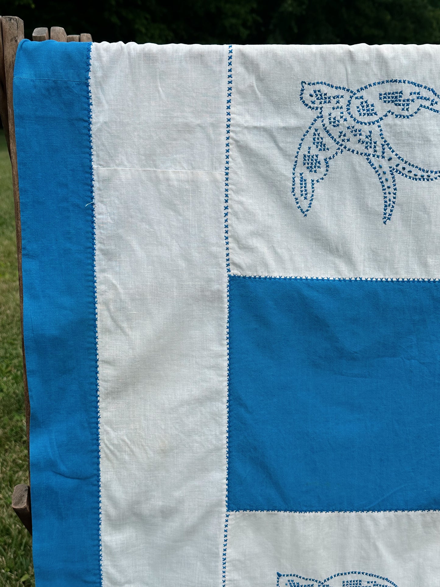 Oversized Vintage Cross Stitched Bird Table Runner