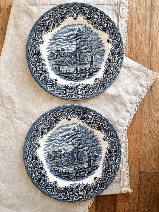 Pair of Vintage Royal Staffordshire Blue & White Transferware Dinner Plates