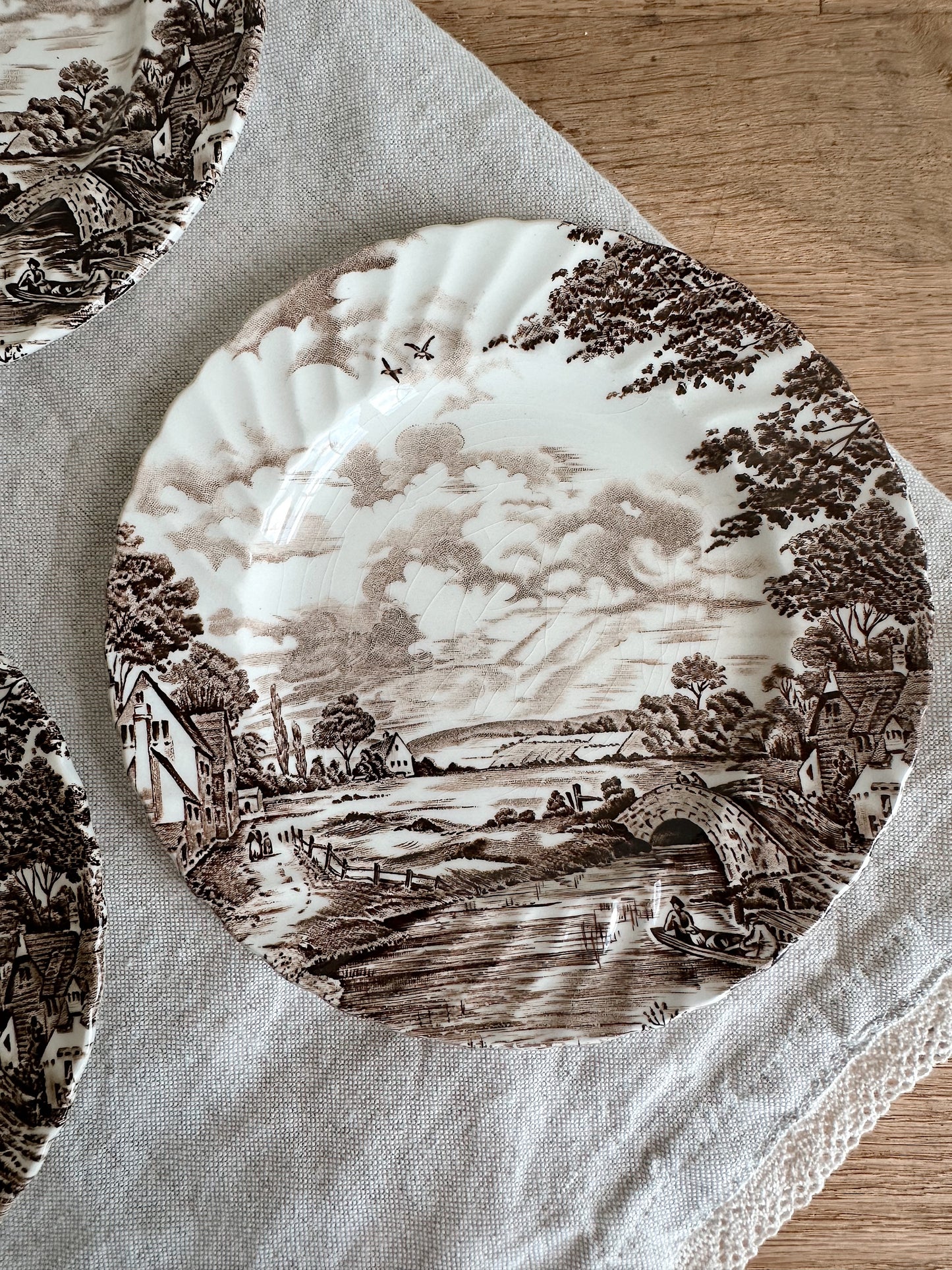Set of Three Vintage Transferware Dessert Plates