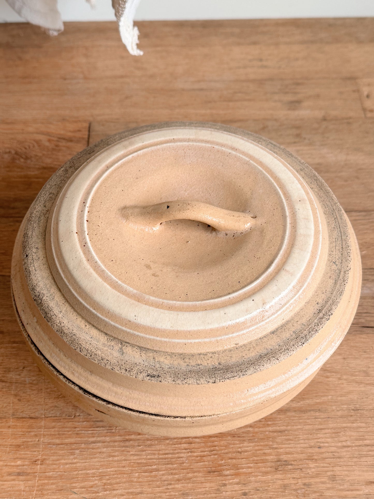 Vintage Banded Stoneware Covered Casserole