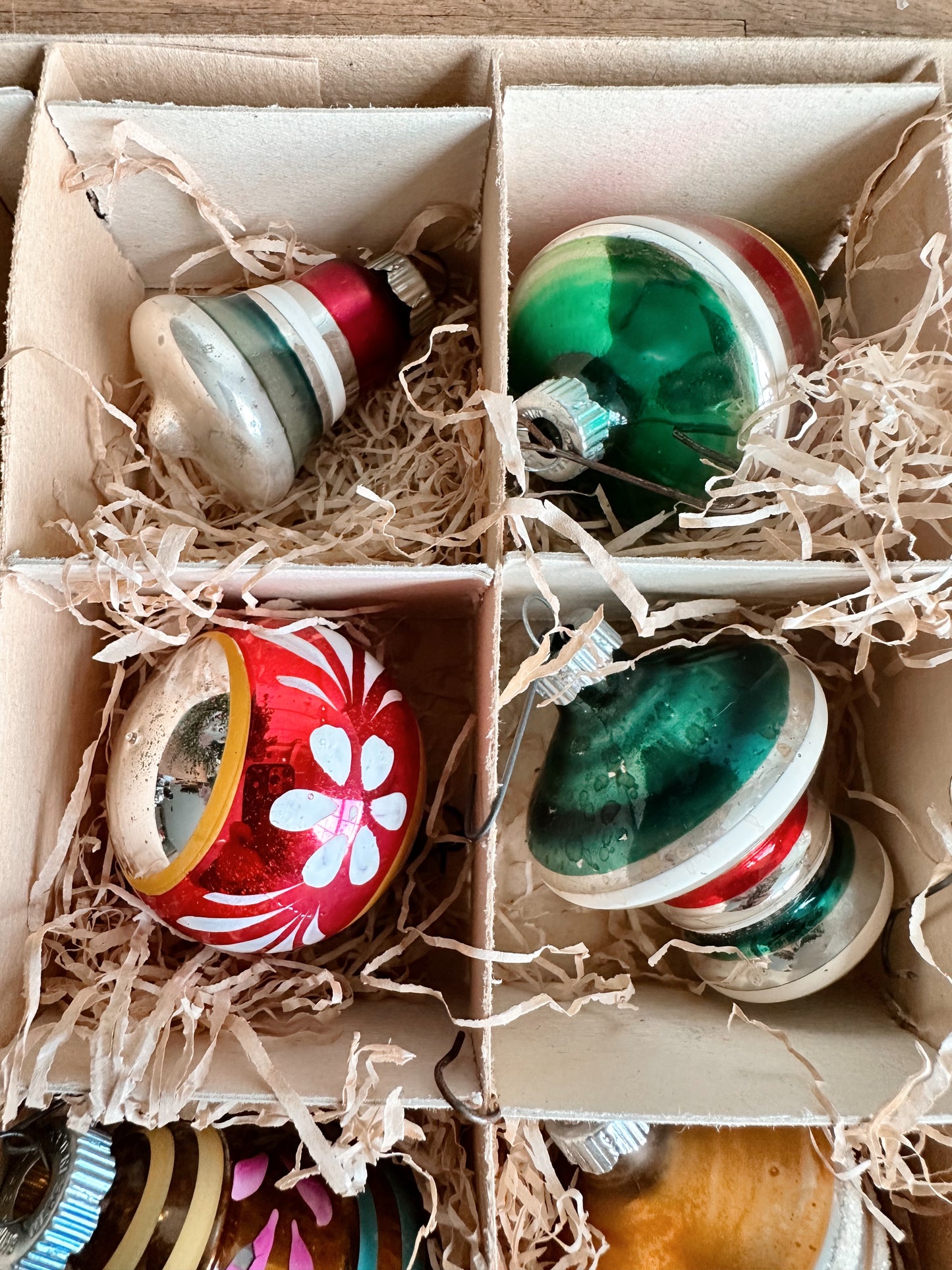 Box of Vintage Glass Ornaments (10 are shiny brites)
