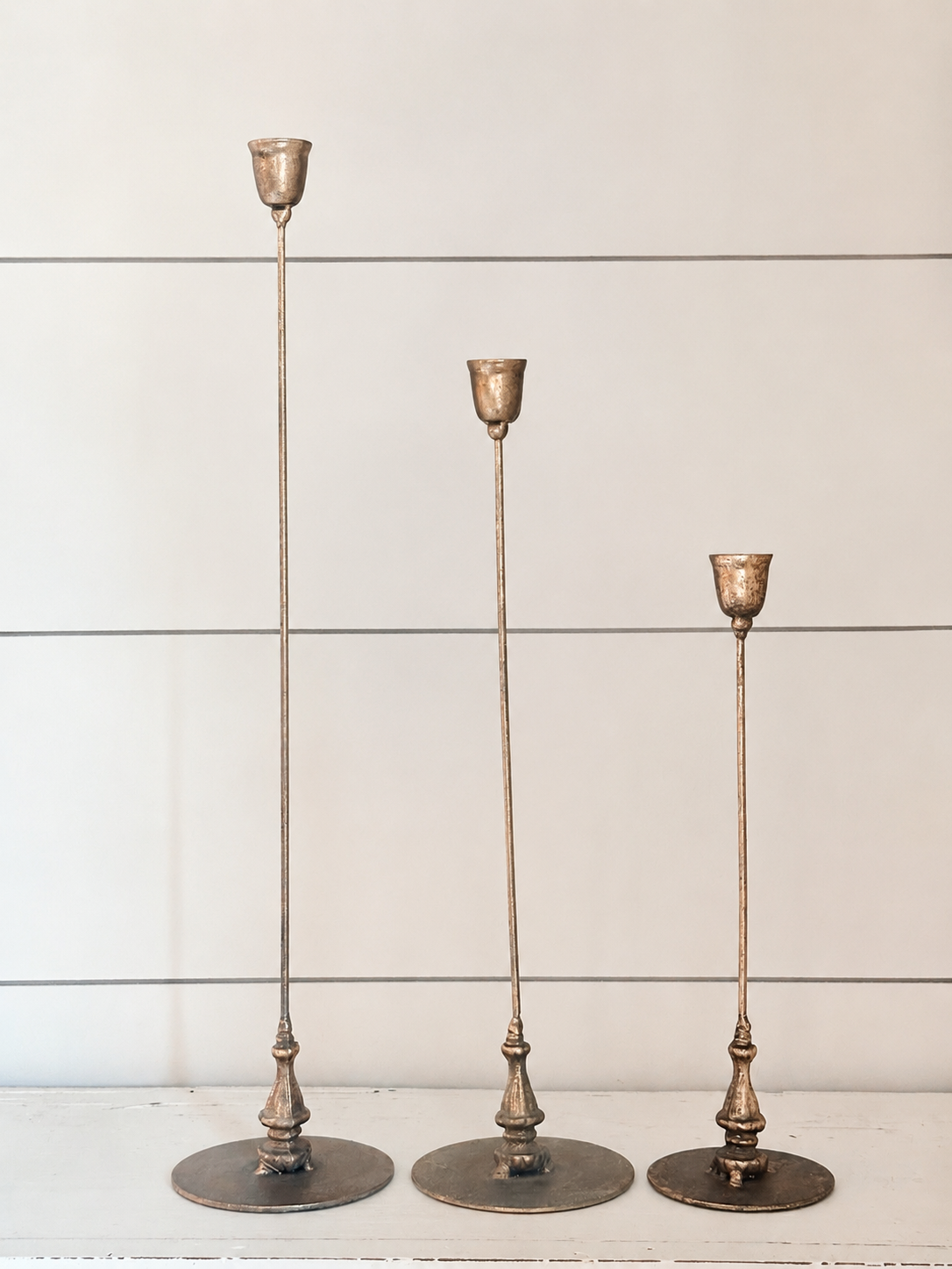 Slender Antique Gold Candle Holders