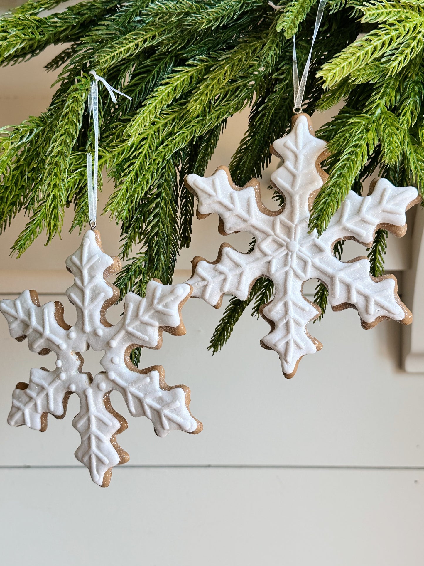 Pair of Frosted Snowflake Gingerbread Ornaments
