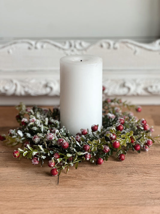 Glittered Snowy Berry Candle Ring