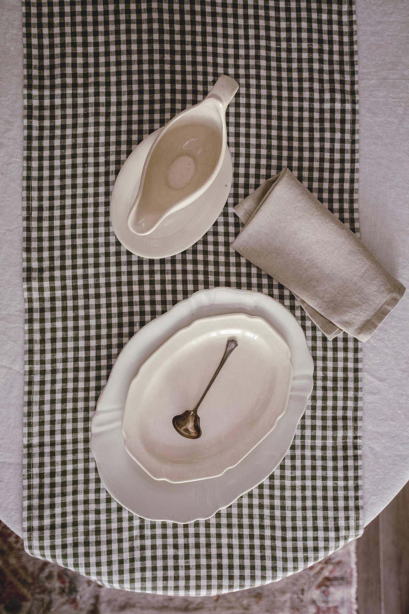 Linen Olive Gingham Table Runner