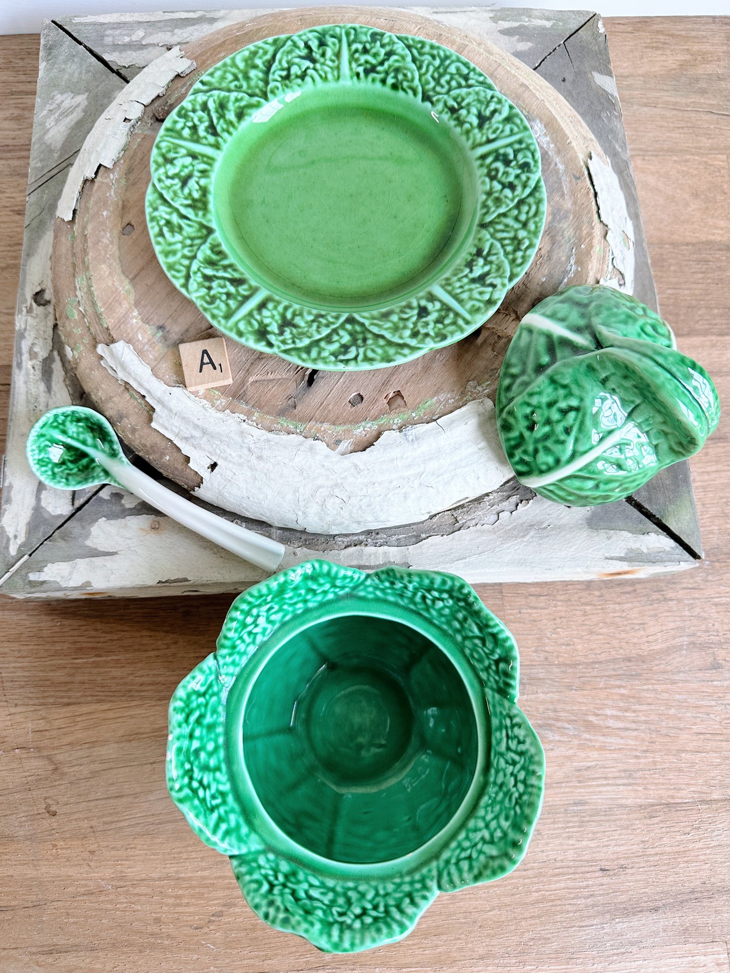 Vintage Cabbage Ware Four Piece Individual Tureen Set