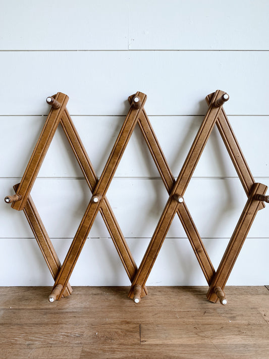 Large Vintage Wood Accordion Peg Rack