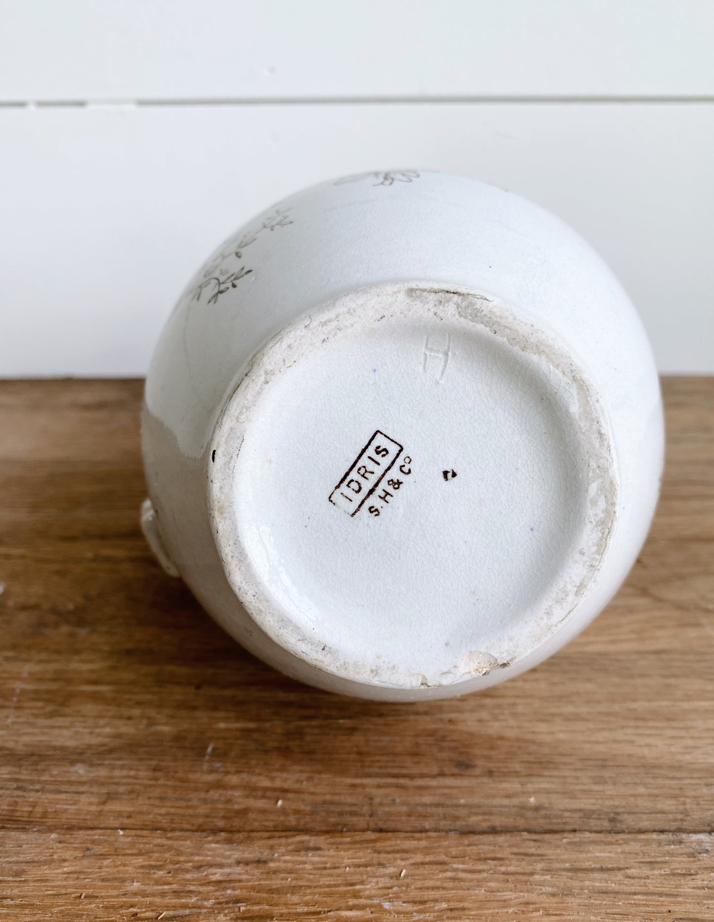 Beautiful Vintage Brown & White Transferware Creamer