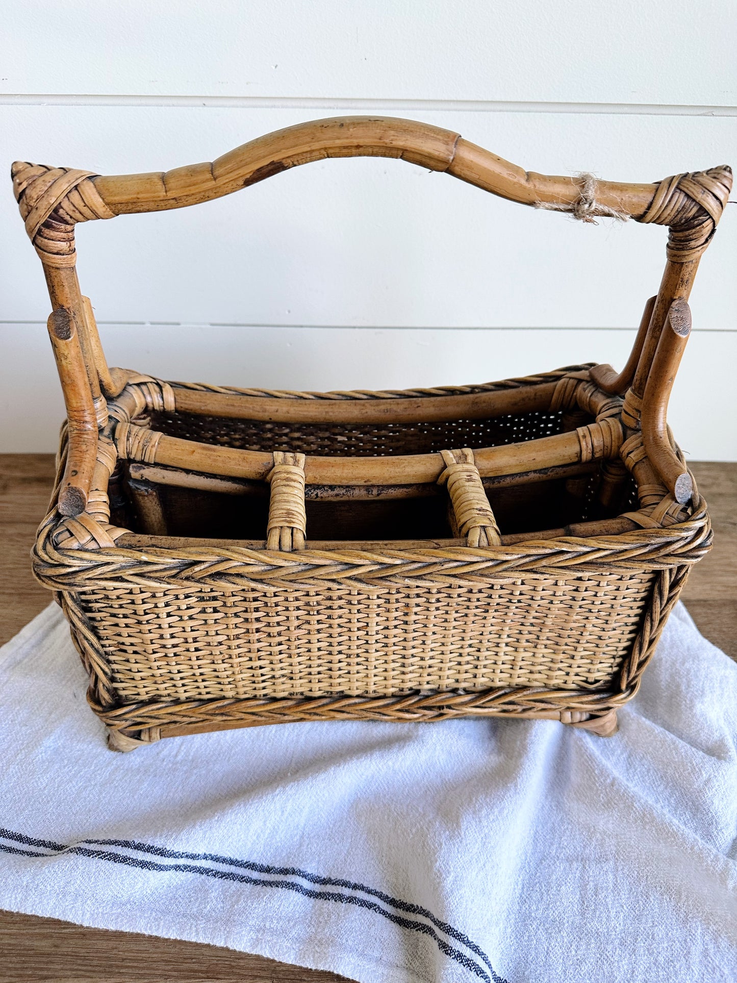 Vintage Bamboo & Wicker Utensil Caddy