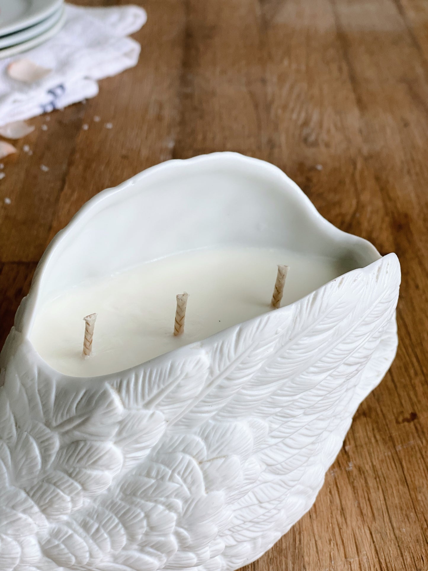 Hand Poured Sea Salt & Freesia in a Vintage Swan Planter