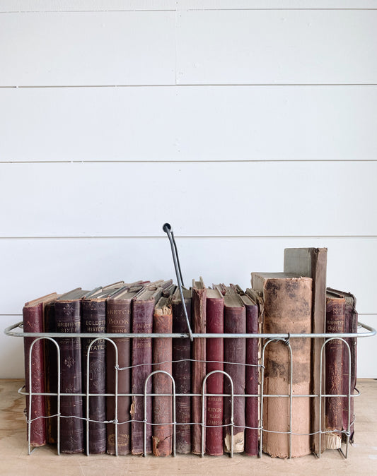 Collection of 35 Vintage & Antique Books in a Vintage Wire Basket