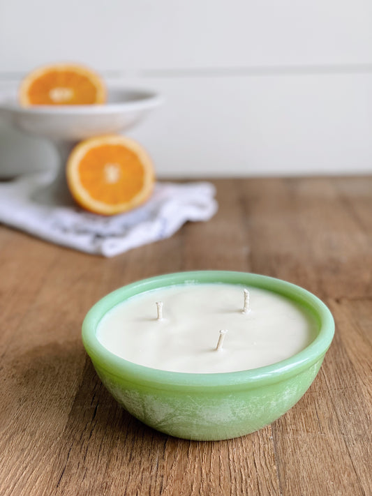 Hand Poured Orange & Peppercorn in a Vintage Jadeite Chili Bowl