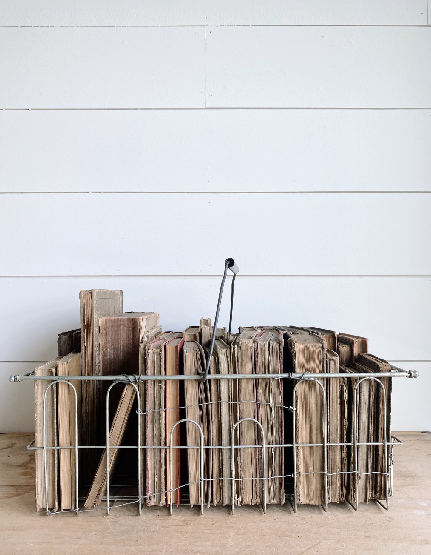 Collection of 35 Vintage & Antique Books in a Vintage Wire Basket